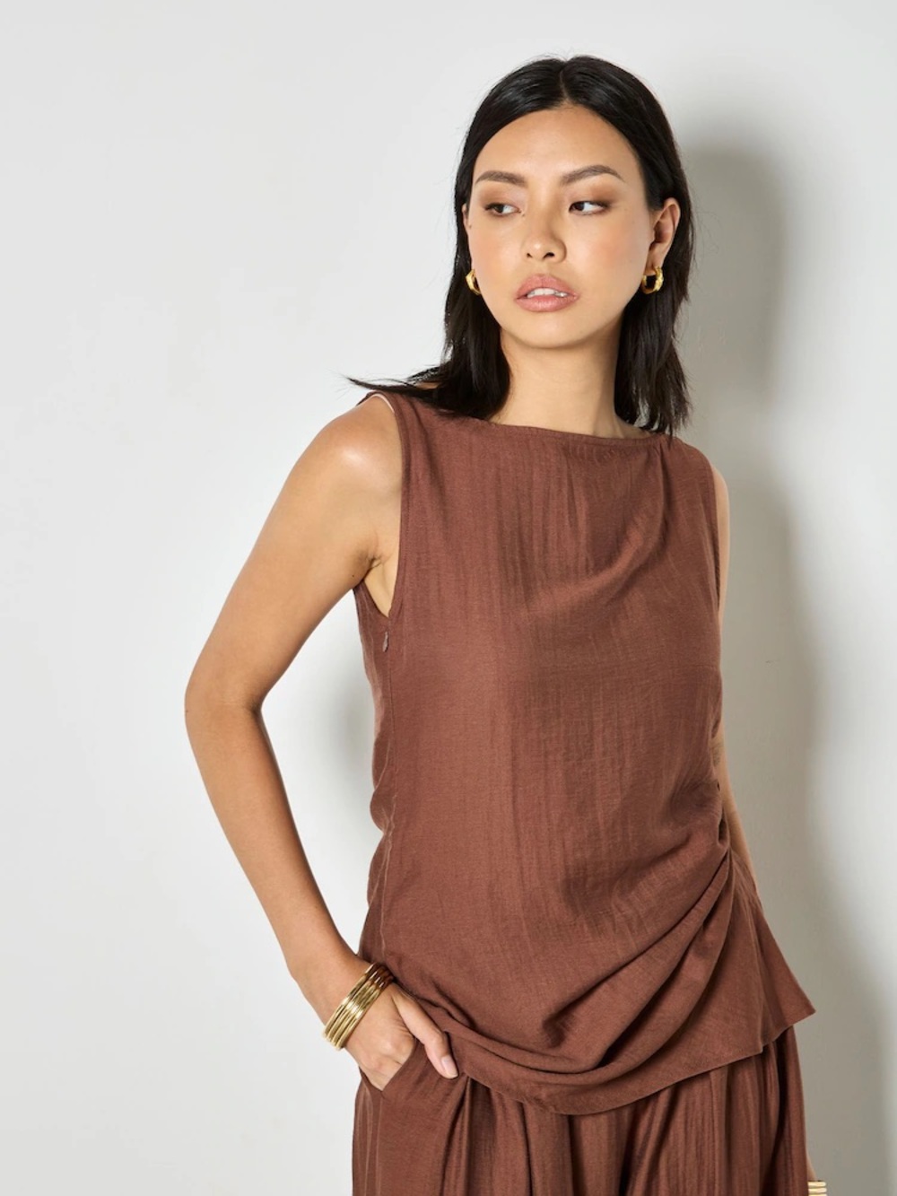 APRICOT 🍑- Side Knot Slash Neck Top